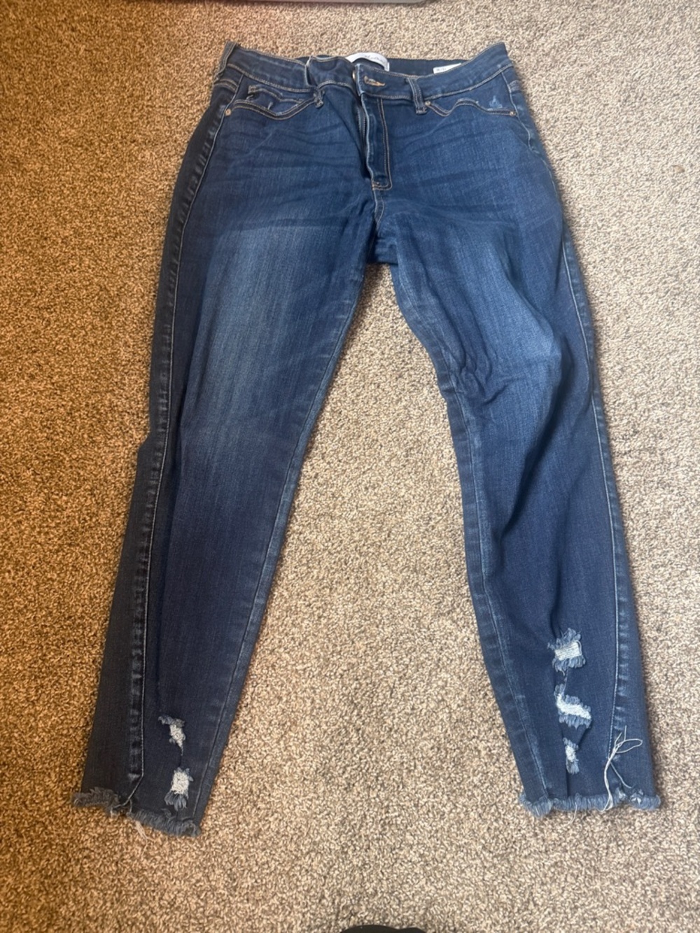 Kancan Blue Dark Blue Distressed Ankle Skinny Jeans